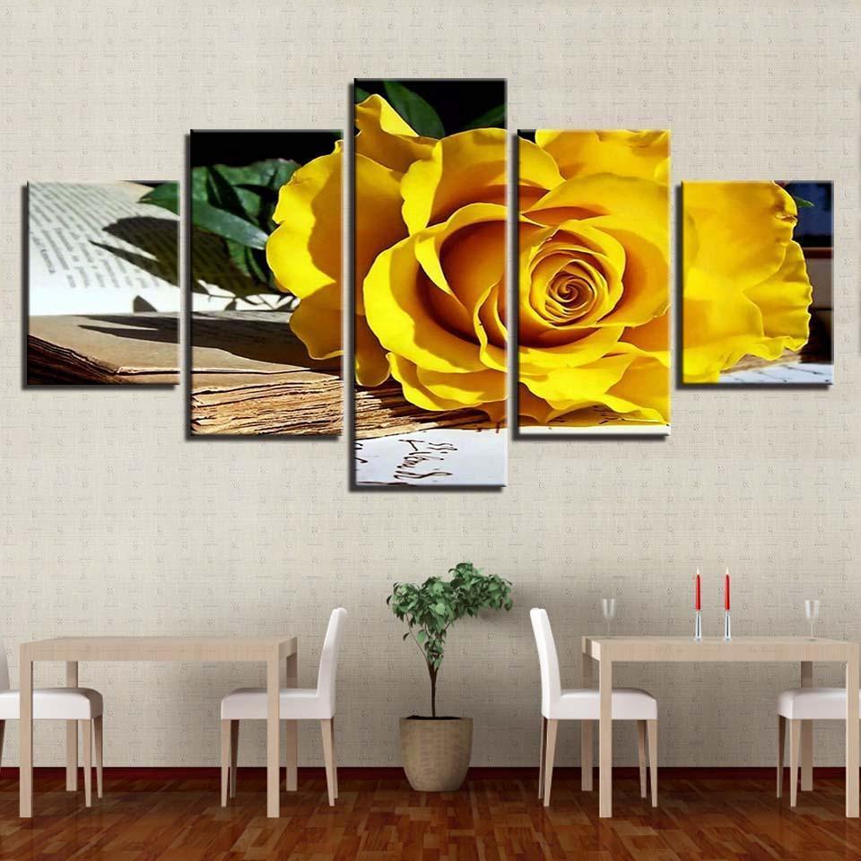 Fallen Yellow Rose 5 Piece HD Multi Panel Canvas Wall Art Frame-Original Frame