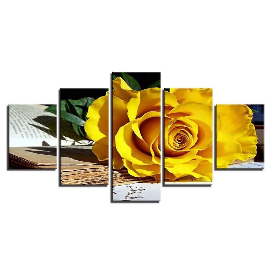 Fallen Yellow Rose 5 Piece HD Multi Panel Canvas Wall Art Frame-Original Frame