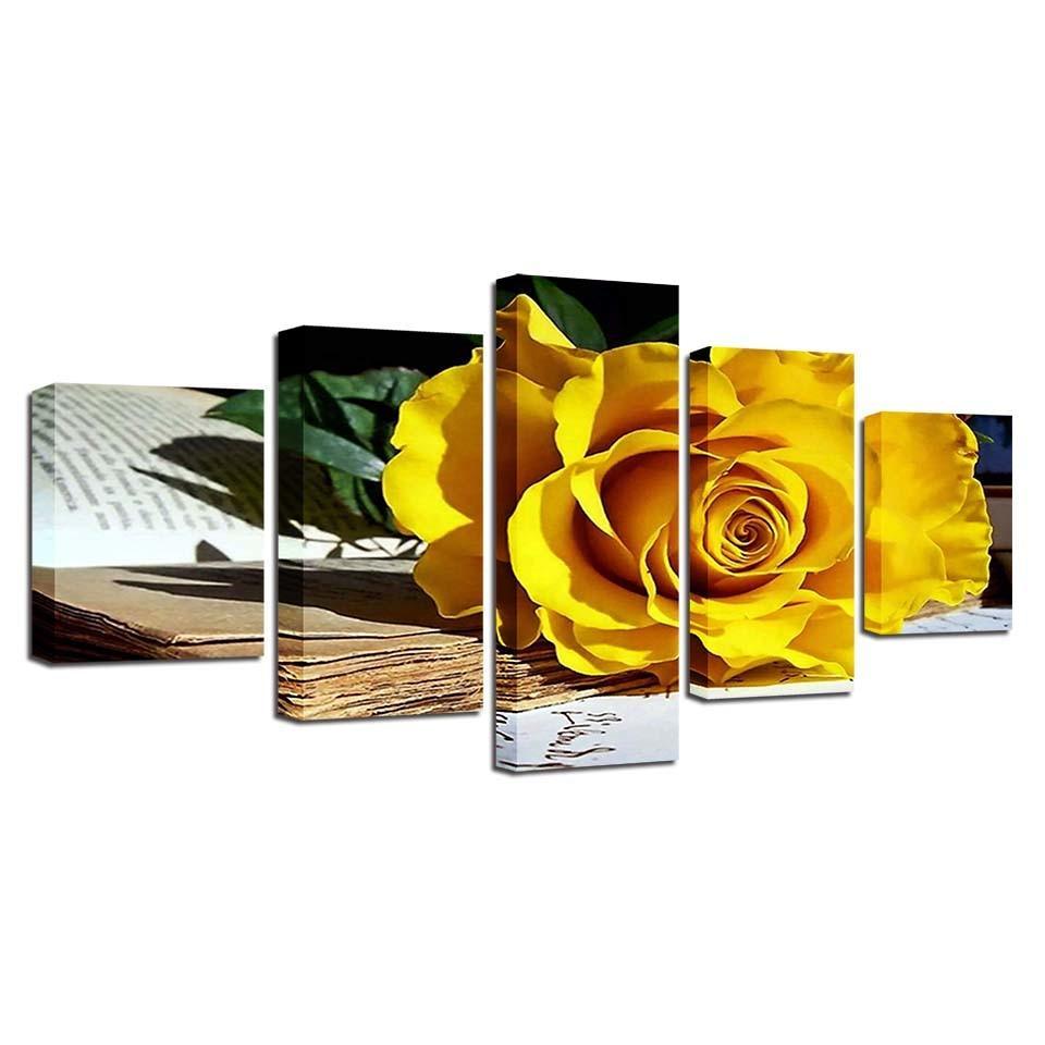 Fallen Yellow Rose 5 Piece HD Multi Panel Canvas Wall Art Frame-Original Frame