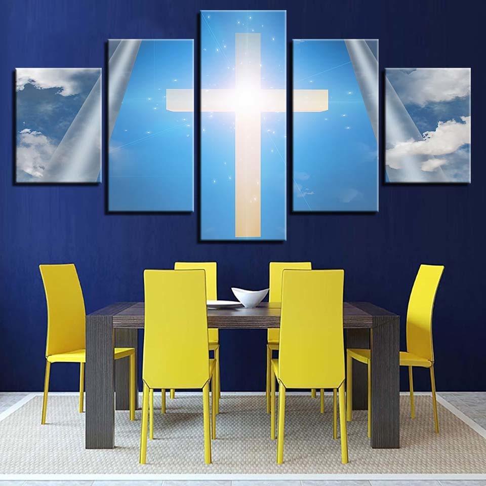 Holy Cross 5 Piece HD Multi Panel Canvas Wall Art Frame-Original Frame
