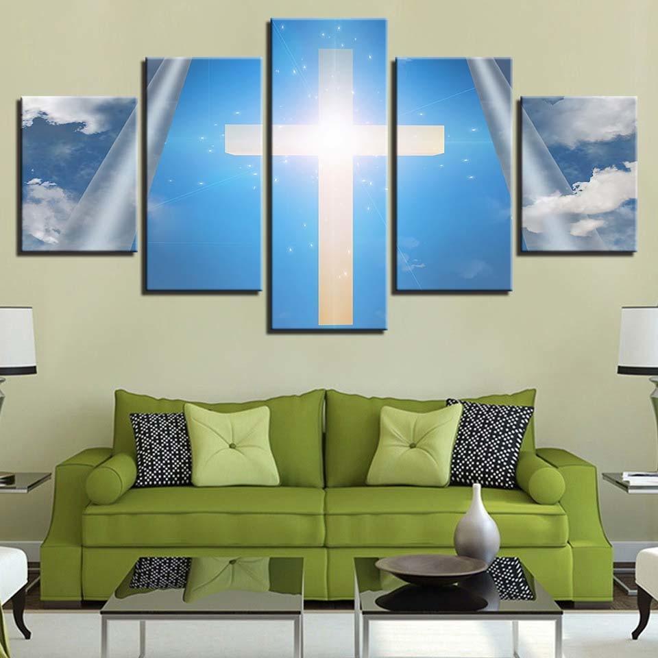 Holy Cross 5 Piece HD Multi Panel Canvas Wall Art Frame-Original Frame