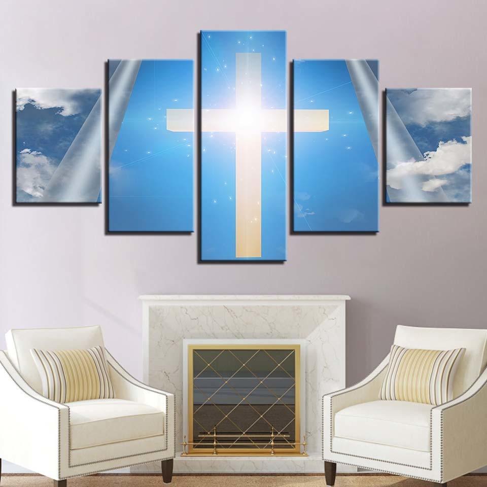 Holy Cross 5 Piece HD Multi Panel Canvas Wall Art Frame-Original Frame