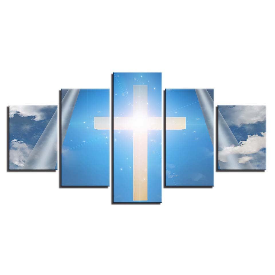 Holy Cross 5 Piece HD Multi Panel Canvas Wall Art Frame-Original Frame