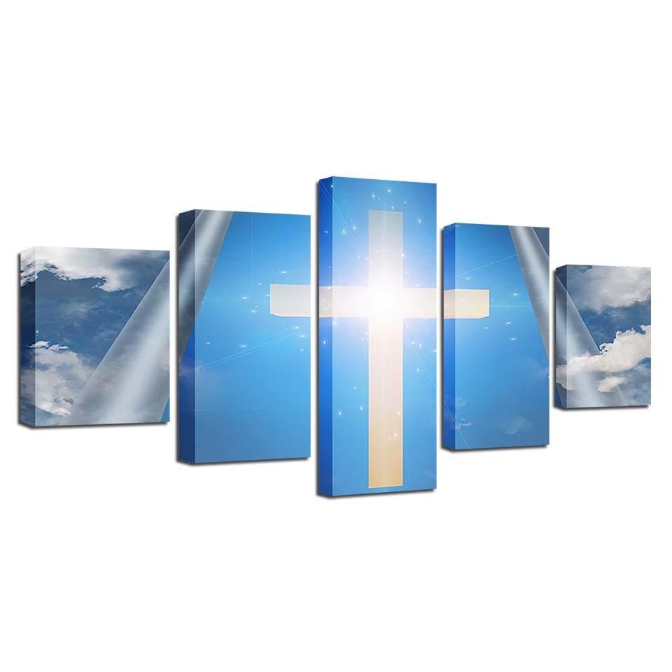 Holy Cross 5 Piece HD Multi Panel Canvas Wall Art Frame-Original Frame