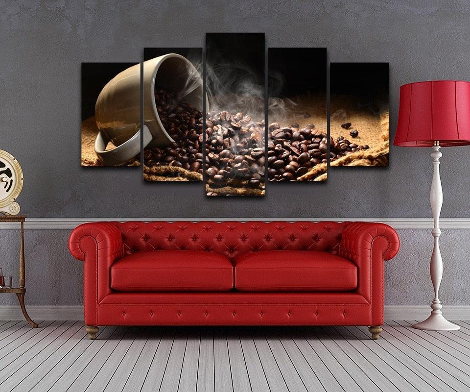 Fragrant Coffee Beans 5 Piece HD Multi Panel Canvas Wall Art Frame-Original Frame