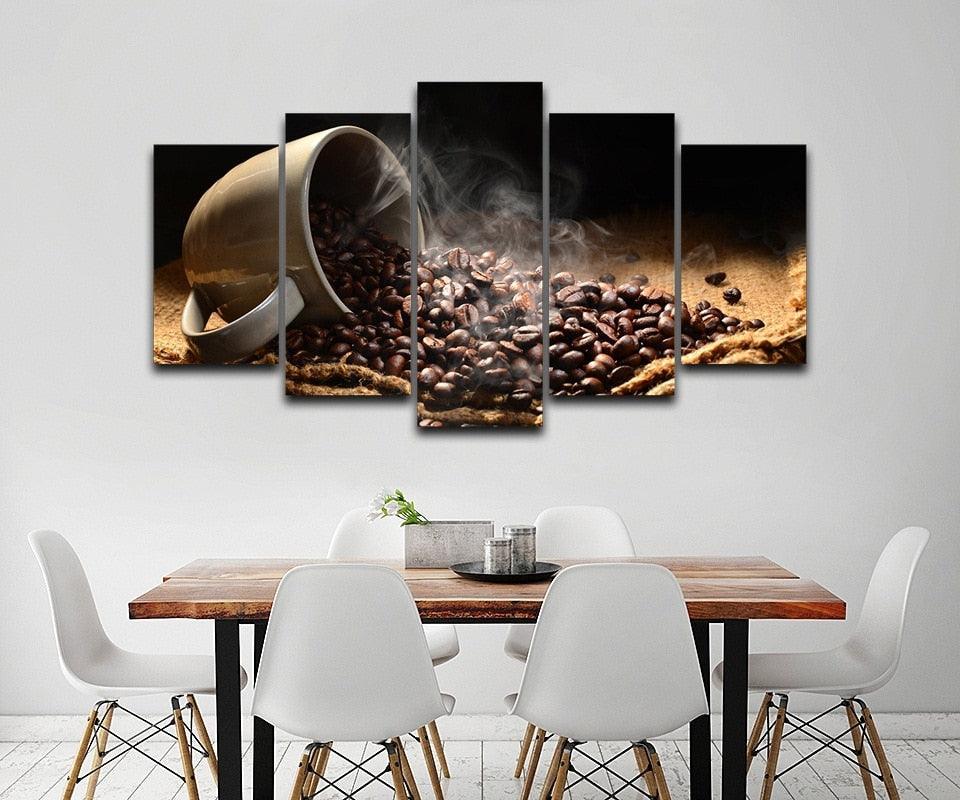 Fragrant Coffee Beans 5 Piece HD Multi Panel Canvas Wall Art Frame-Original Frame