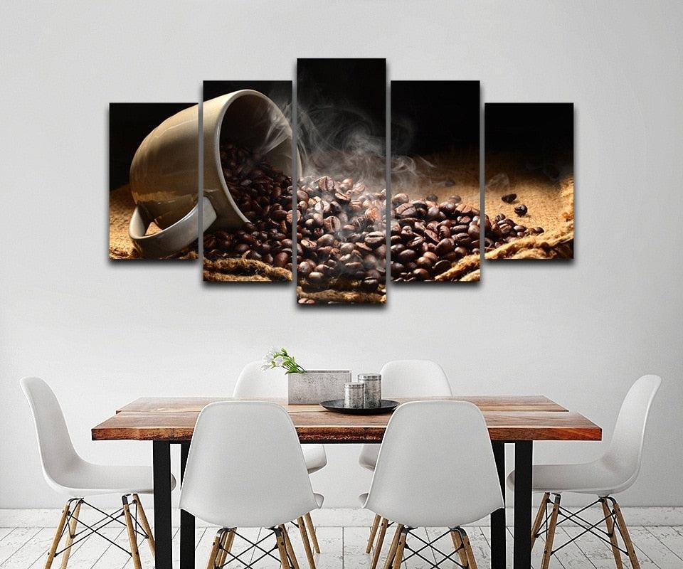 Fragrant Coffee Beans 5 Piece HD Multi Panel Canvas Wall Art Frame-Original Frame