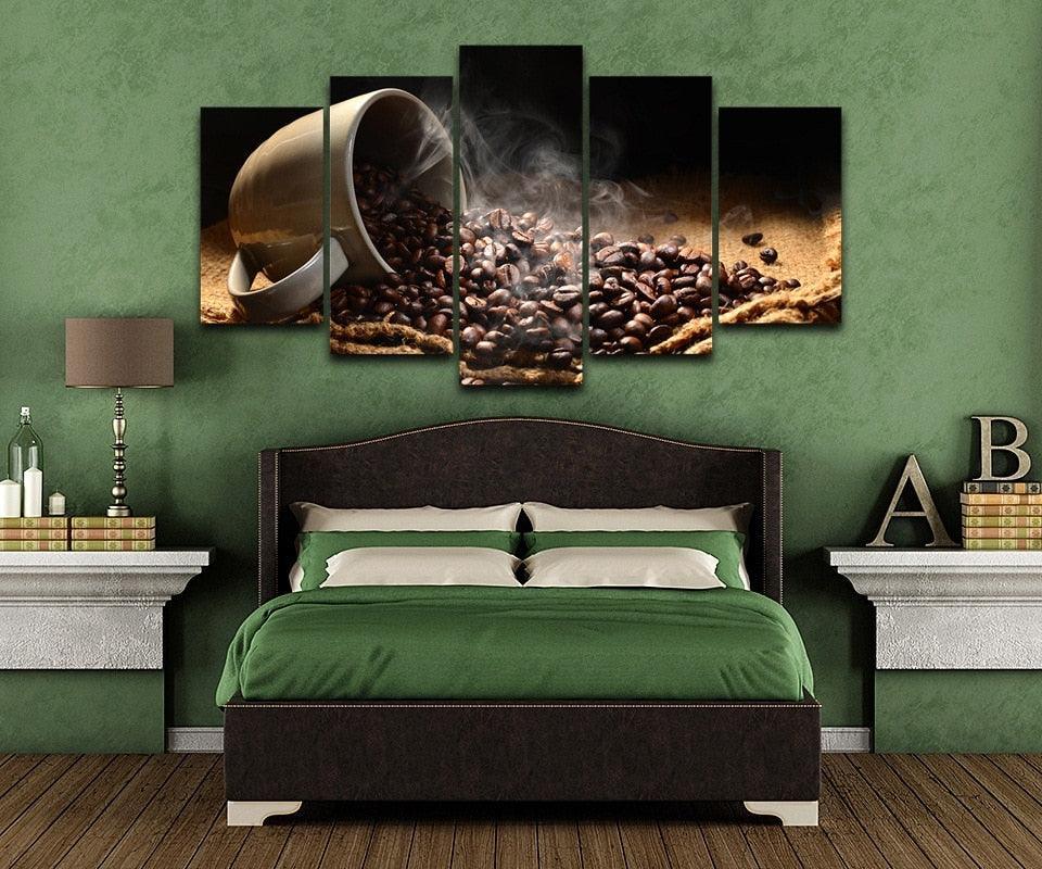 Fragrant Coffee Beans 5 Piece HD Multi Panel Canvas Wall Art Frame-Original Frame