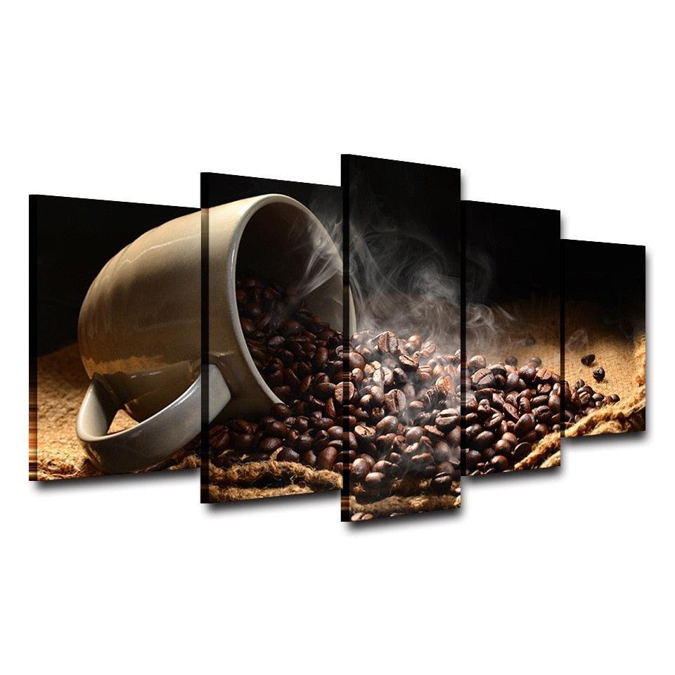 Fragrant Coffee Beans 5 Piece HD Multi Panel Canvas Wall Art Frame-Original Frame