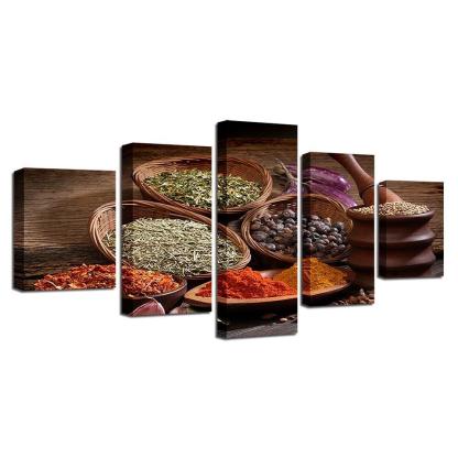 Grains Spices Seasoning 5 Piece HD Multi Panel Canvas Wall Art Frame-Original Frame