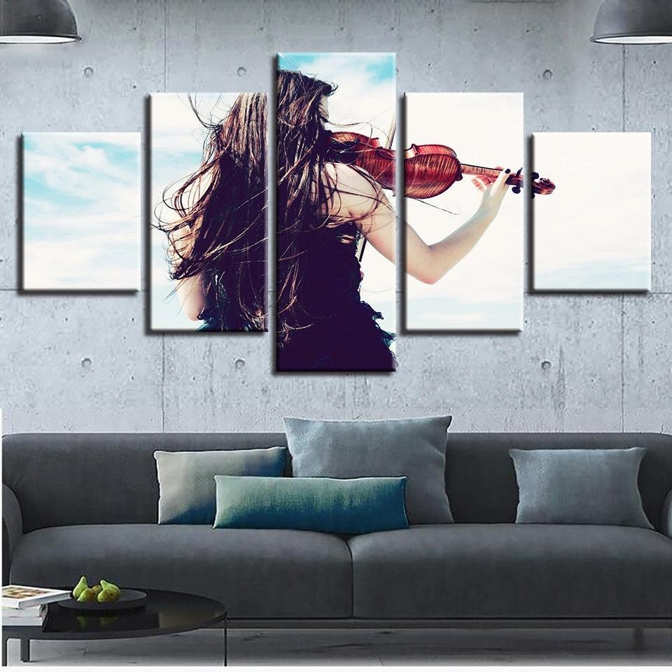 Girl & The Violin 5 Piece HD Multi Panel Canvas Wall Art Frame-Original Frame