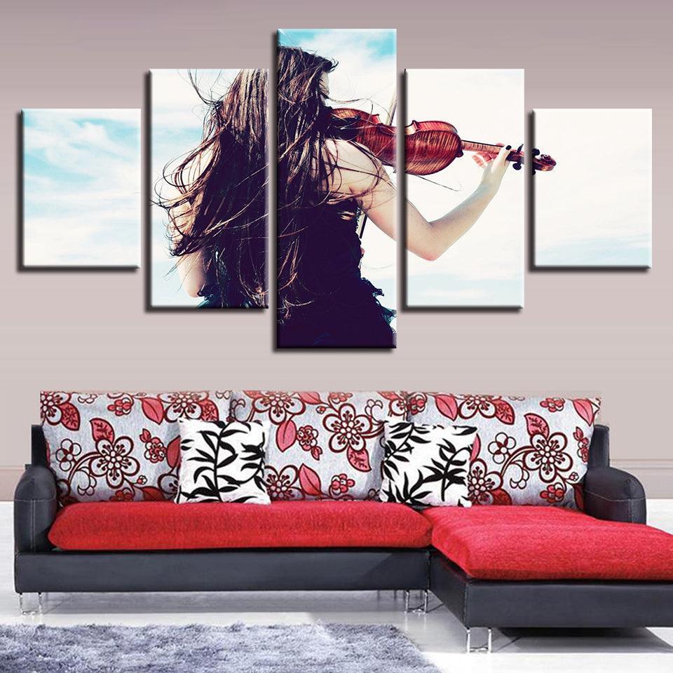 Girl & The Violin 5 Piece HD Multi Panel Canvas Wall Art Frame-Original Frame