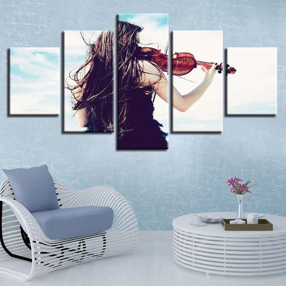 Girl & The Violin 5 Piece HD Multi Panel Canvas Wall Art Frame-Original Frame