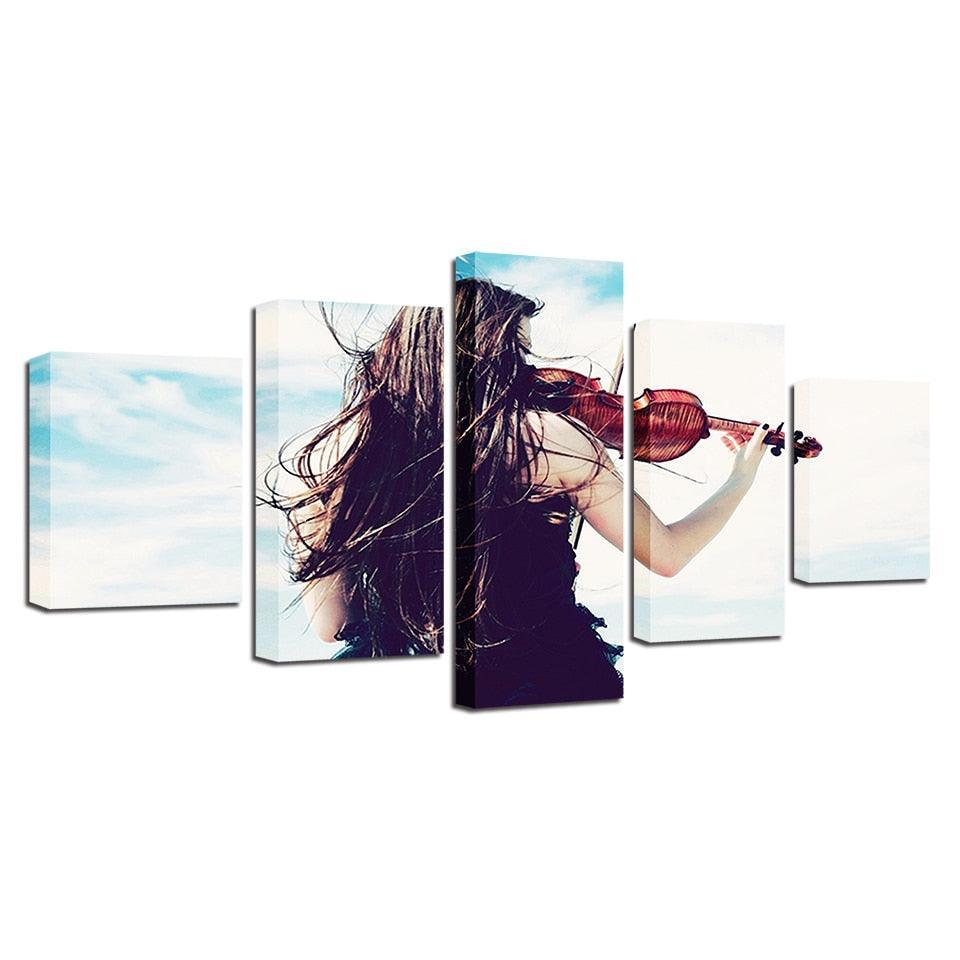 Girl & The Violin 5 Piece HD Multi Panel Canvas Wall Art Frame-Original Frame