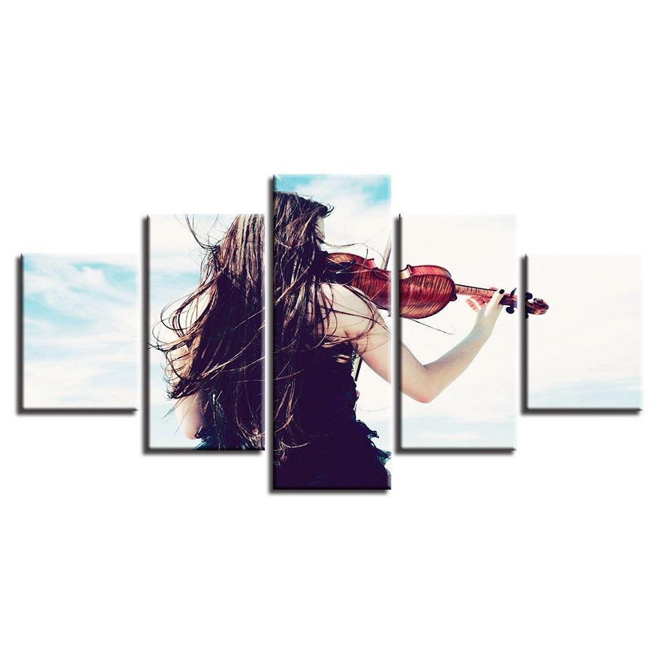 Girl & The Violin 5 Piece HD Multi Panel Canvas Wall Art Frame-Original Frame