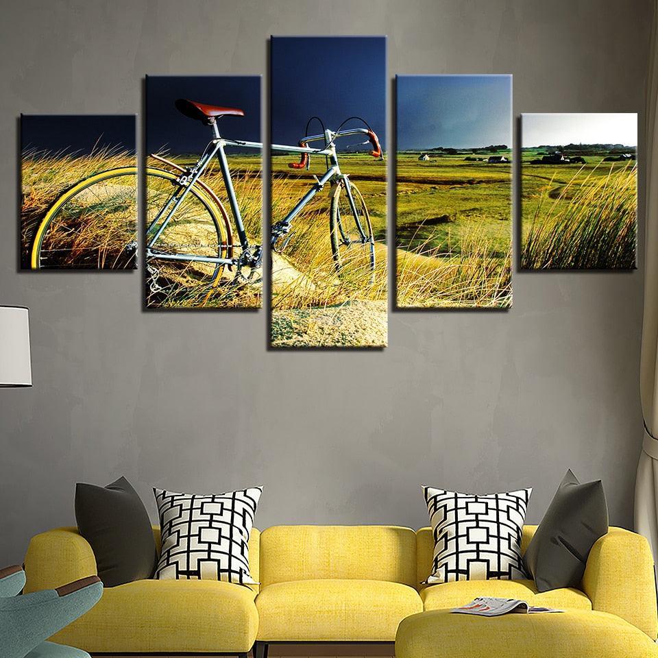 Vintage Bicycle 5 Piece HD Multi Panel Canvas Wall Art Frame-Original Frame