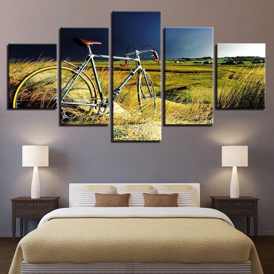 Vintage Bicycle 5 Piece HD Multi Panel Canvas Wall Art Frame-Original Frame