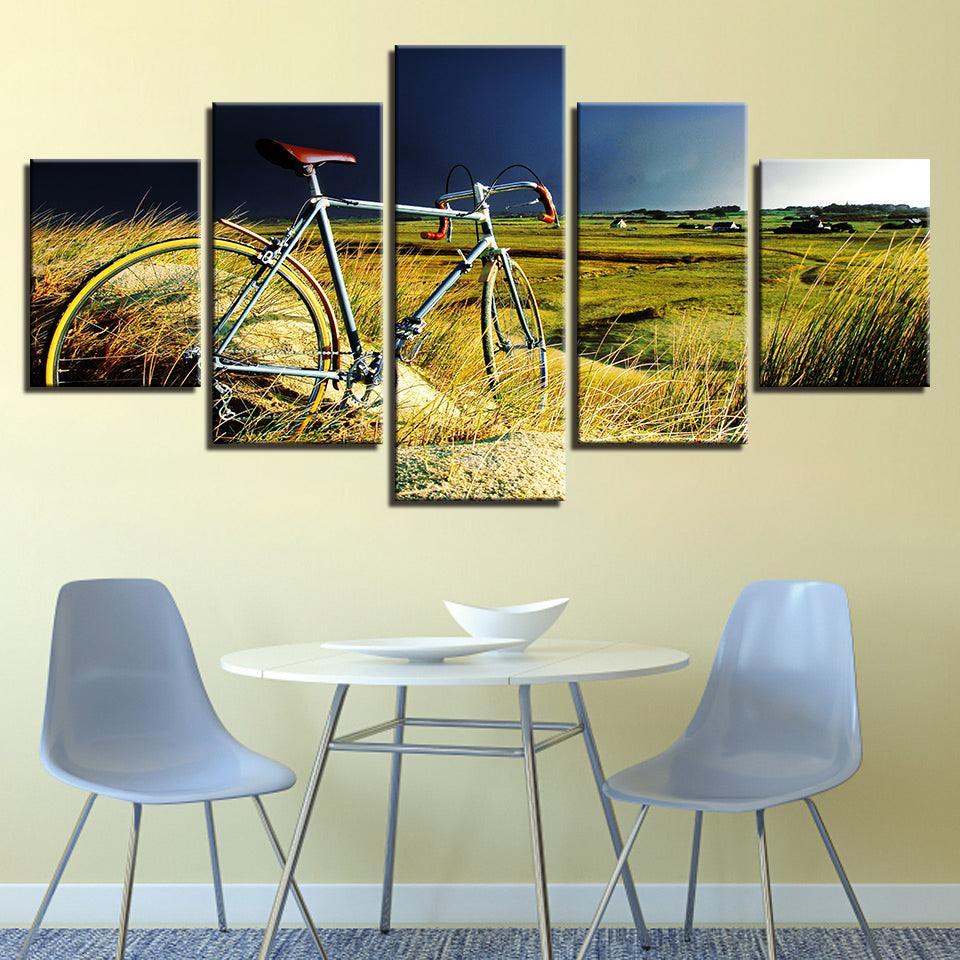 Vintage Bicycle 5 Piece HD Multi Panel Canvas Wall Art Frame-Original Frame