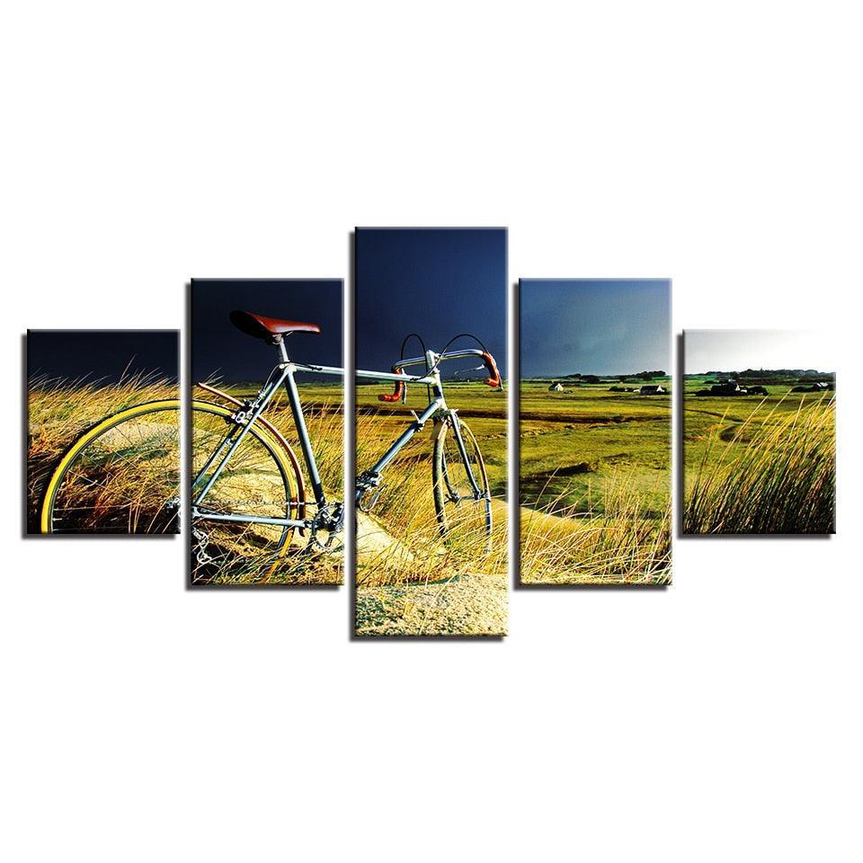 Vintage Bicycle 5 Piece HD Multi Panel Canvas Wall Art Frame-Original Frame