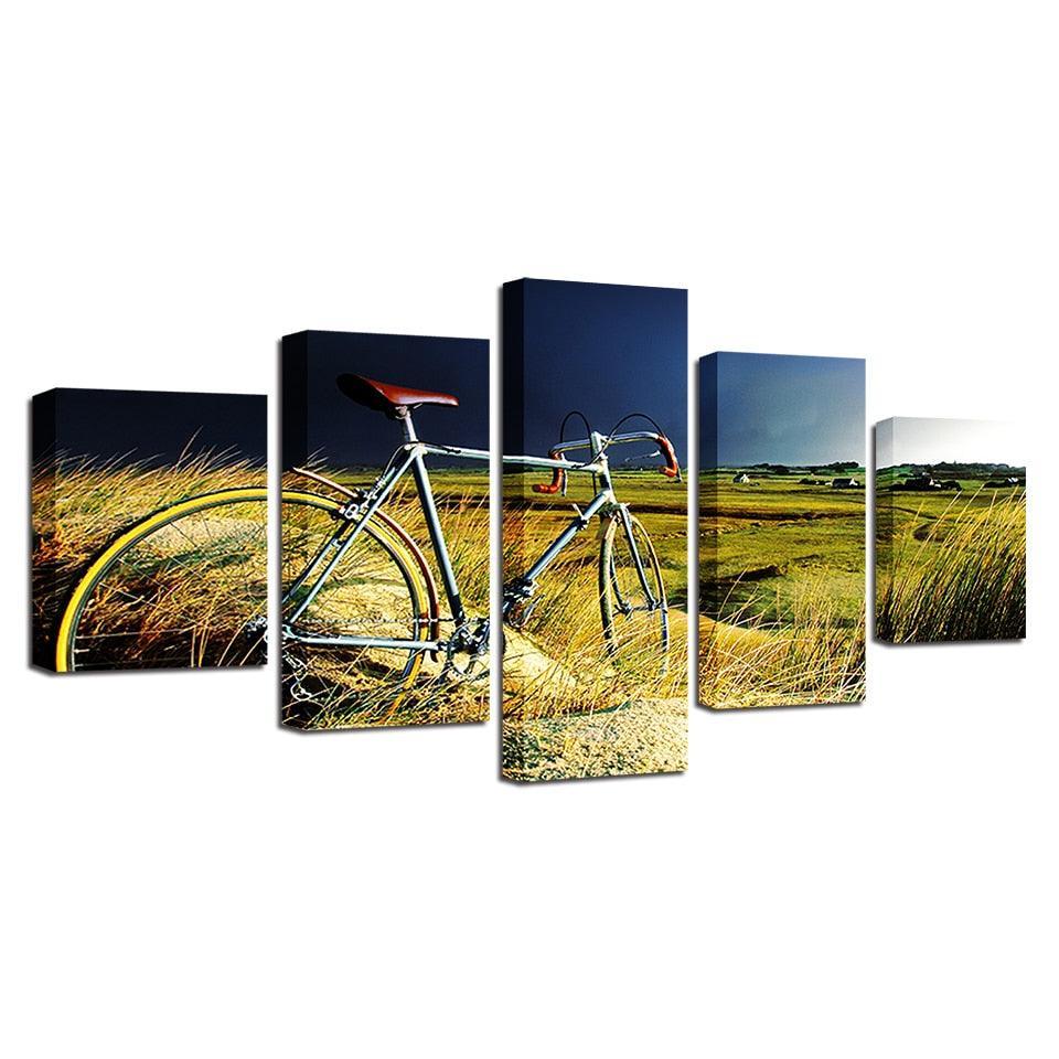Vintage Bicycle 5 Piece HD Multi Panel Canvas Wall Art Frame-Original Frame