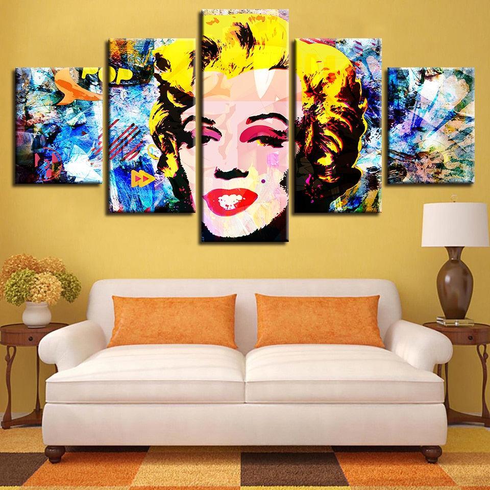 Marilyn Monroe Abstract 5 Piece HD Multi Panel Canvas Wall Art Frame-Original Frame
