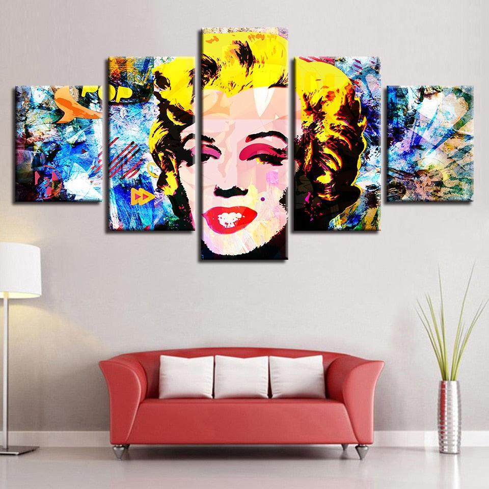 Marilyn Monroe Abstract 5 Piece HD Multi Panel Canvas Wall Art Frame-Original Frame