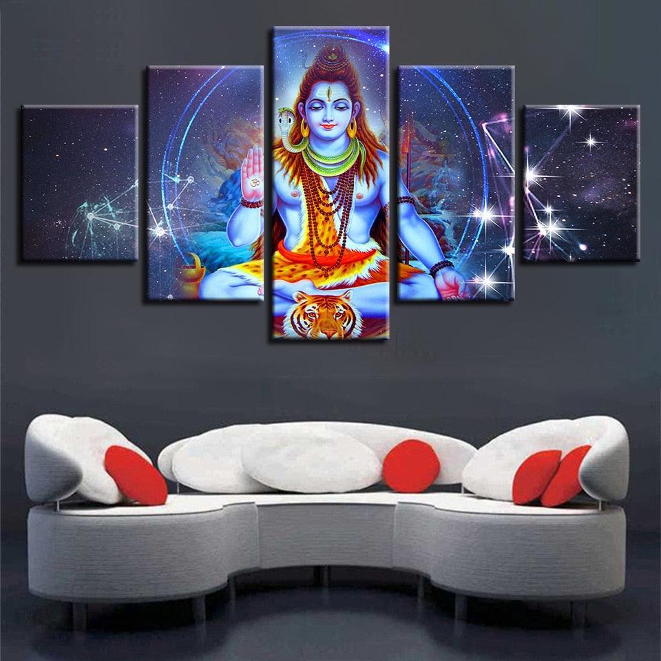 Classical Lord Shiva 5 Piece HD Multi Panel Canvas Wall Art Frame-Original Frame