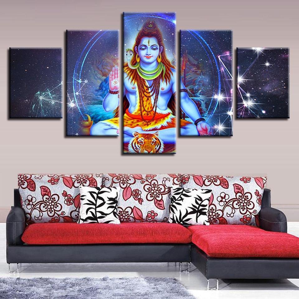 Classical Lord Shiva 5 Piece HD Multi Panel Canvas Wall Art Frame-Original Frame