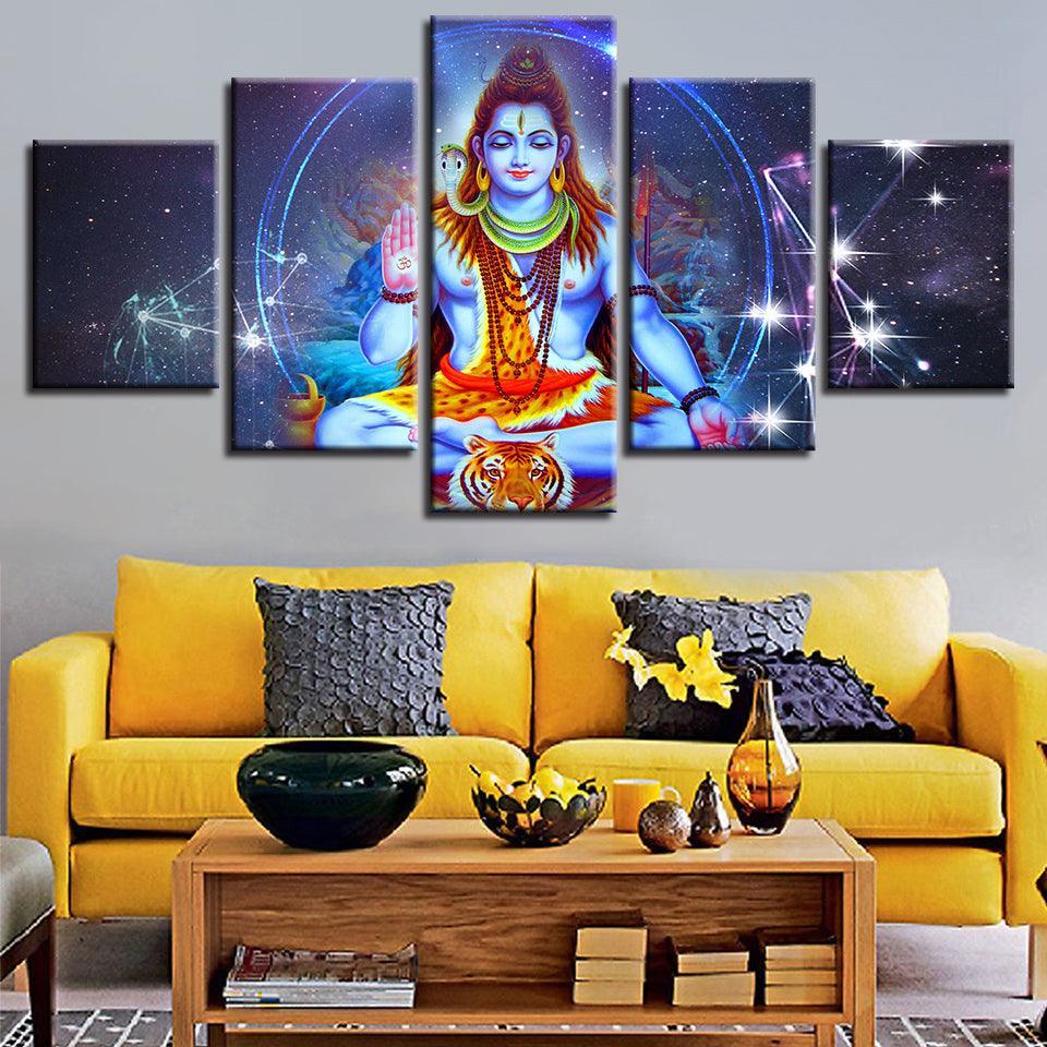 Classical Lord Shiva 5 Piece HD Multi Panel Canvas Wall Art Frame-Original Frame