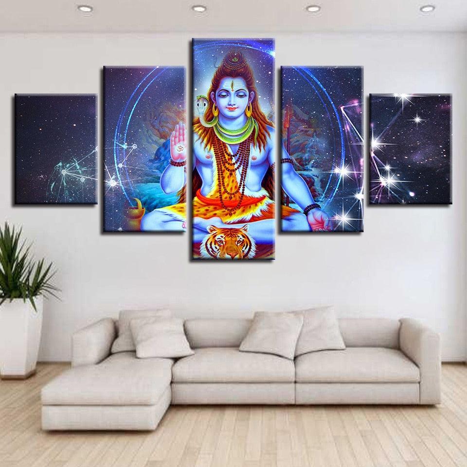 Classical Lord Shiva 5 Piece HD Multi Panel Canvas Wall Art Frame-Original Frame