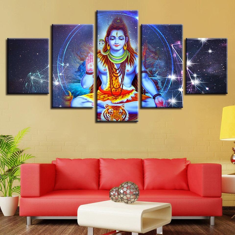 Classical Lord Shiva 5 Piece HD Multi Panel Canvas Wall Art Frame-Original Frame