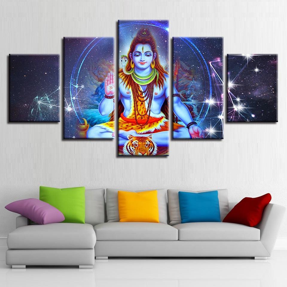 Classical Lord Shiva 5 Piece HD Multi Panel Canvas Wall Art Frame-Original Frame