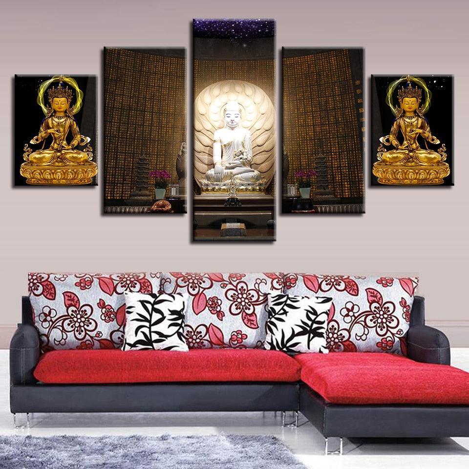 Buddha Statue Trio  Piece HD Multi Panel Canvas Wall Art Frame-Original Frame