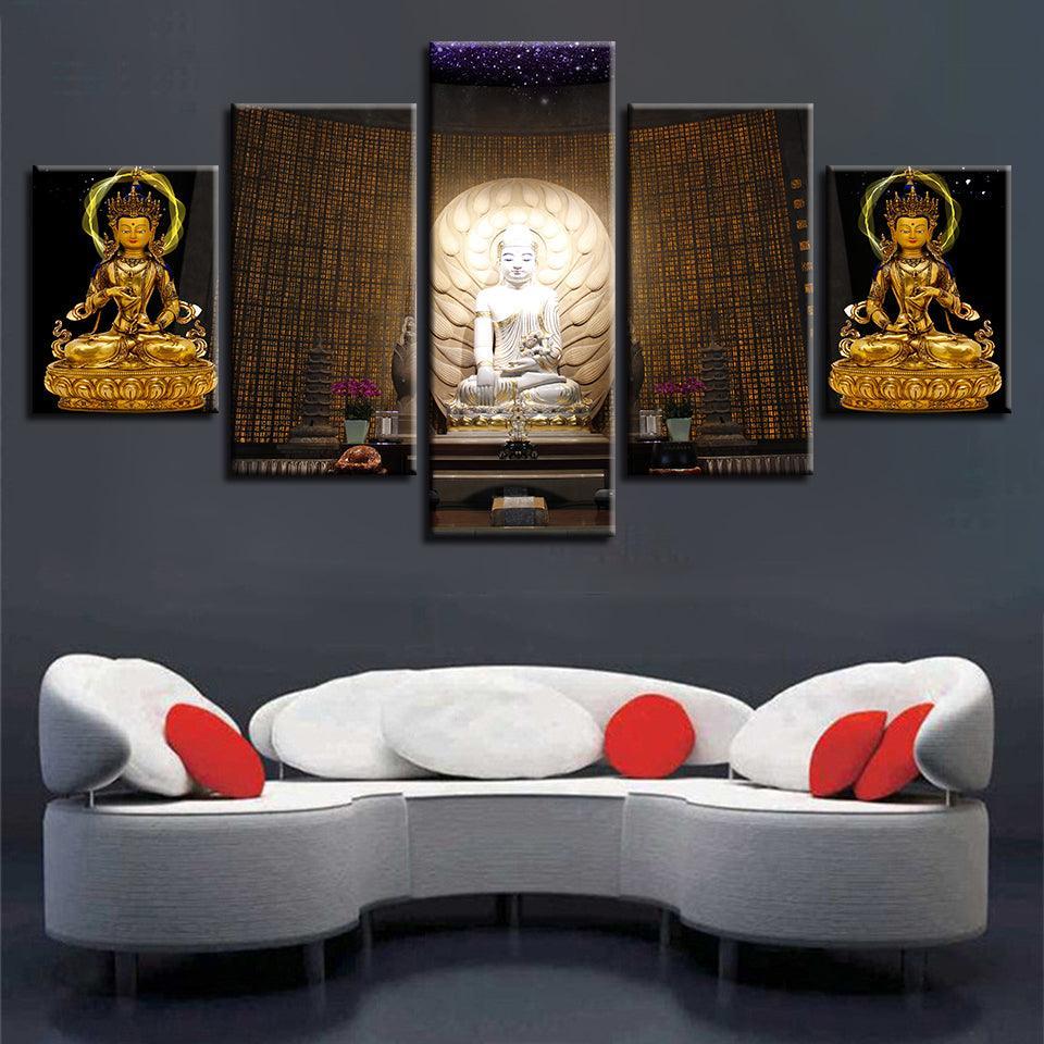 Buddha Statue Trio  Piece HD Multi Panel Canvas Wall Art Frame-Original Frame