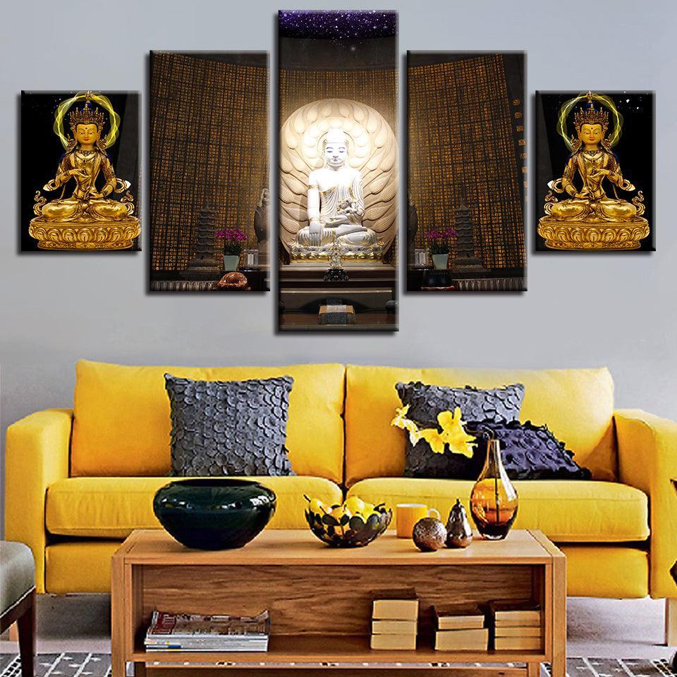 Buddha Statue Trio  Piece HD Multi Panel Canvas Wall Art Frame-Original Frame