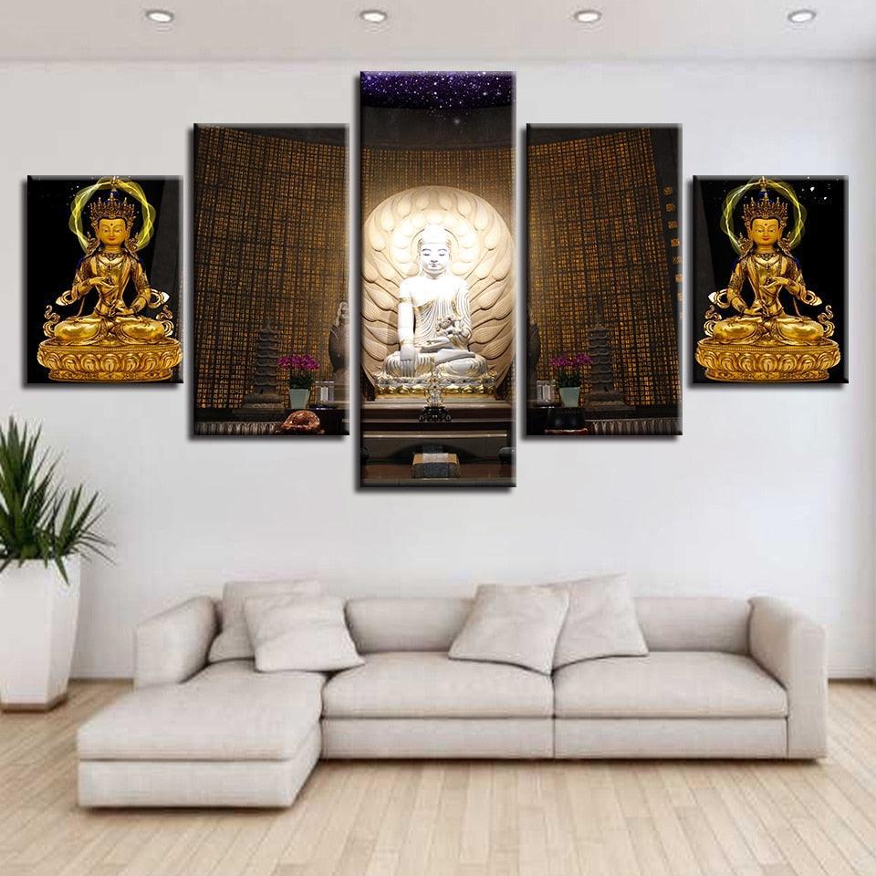 Buddha Statue Trio  Piece HD Multi Panel Canvas Wall Art Frame-Original Frame