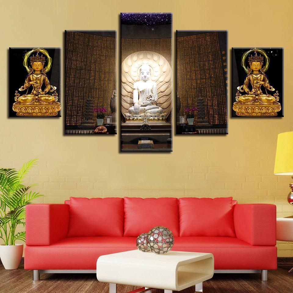Buddha Statue Trio  Piece HD Multi Panel Canvas Wall Art Frame-Original Frame