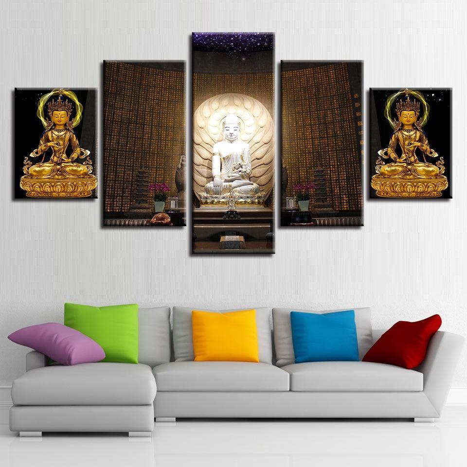 Buddha Statue Trio  Piece HD Multi Panel Canvas Wall Art Frame-Original Frame