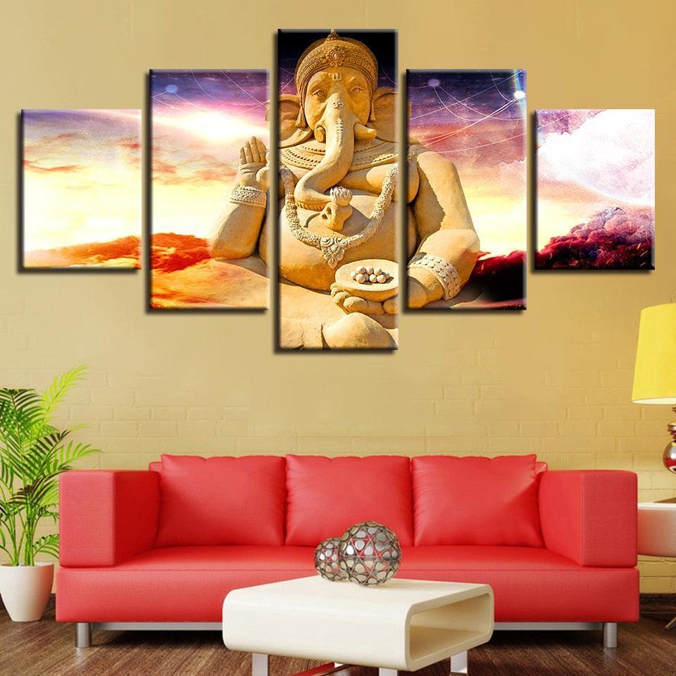 Vibrant Ganesha 5 Piece HD Multi Panel Canvas Wall Art Frame-Original Frame