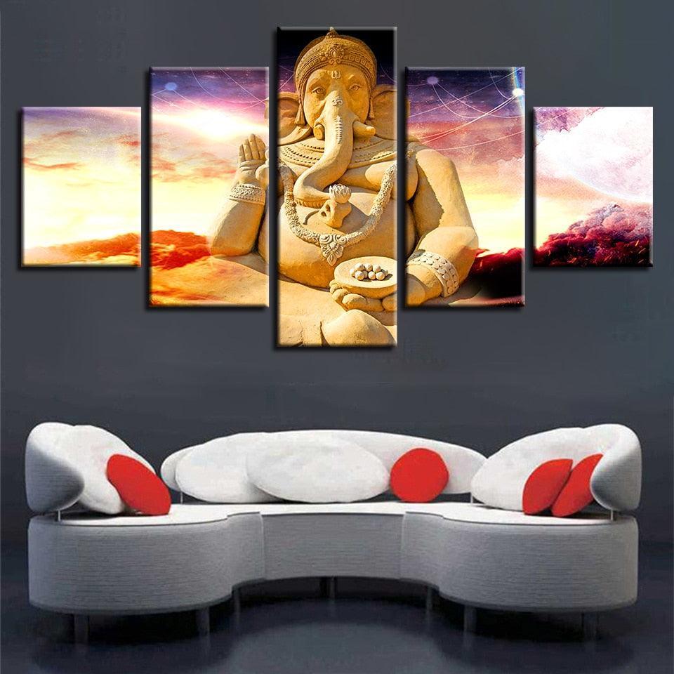 Vibrant Ganesha 5 Piece HD Multi Panel Canvas Wall Art Frame-Original Frame