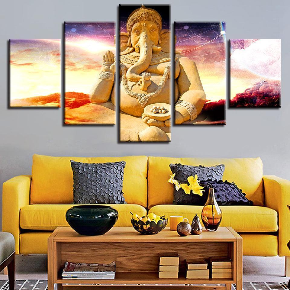 Vibrant Ganesha 5 Piece HD Multi Panel Canvas Wall Art Frame-Original Frame