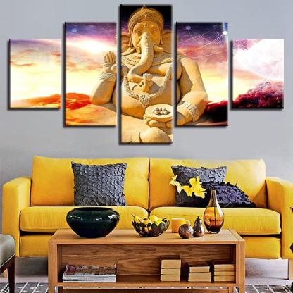 Vibrant Ganesha 5 Piece HD Multi Panel Canvas Wall Art Frame-Original Frame
