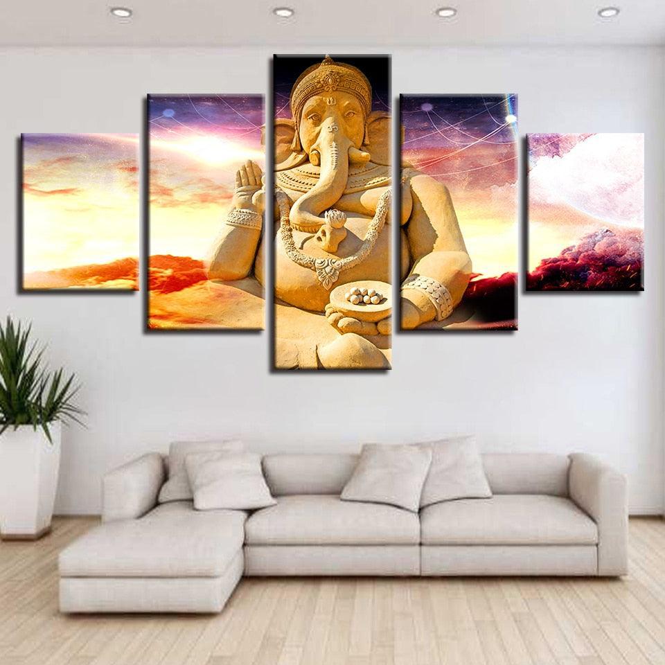 Vibrant Ganesha 5 Piece HD Multi Panel Canvas Wall Art Frame-Original Frame
