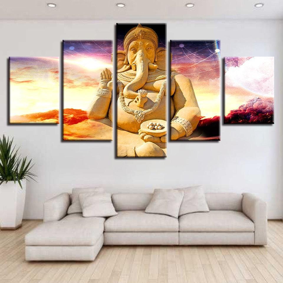 Vibrant Ganesha 5 Piece HD Multi Panel Canvas Wall Art Frame-Original Frame