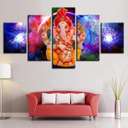 Lord Ganesha 5 Piece HD Multi Panel Classical Canvas Artwork Frame-Original Frame