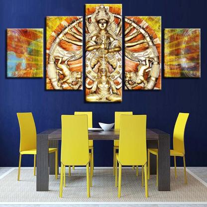 Hindu Goddess Durga 5 Piece HD Multi Panel Canvas Wall Art Frame-Original Frame