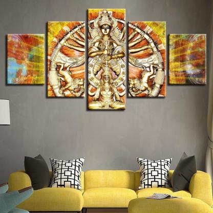 Hindu Goddess Durga 5 Piece HD Multi Panel Canvas Wall Art Frame-Original Frame