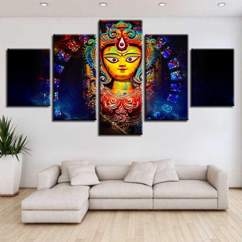 Goddess Durga 5 Piece HD Multi Panel Canvas Wall Art Frame-Original Frame