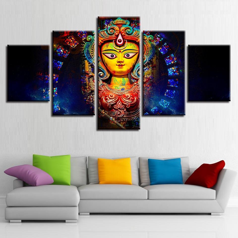 Goddess Durga 5 Piece HD Multi Panel Canvas Wall Art Frame-Original Frame