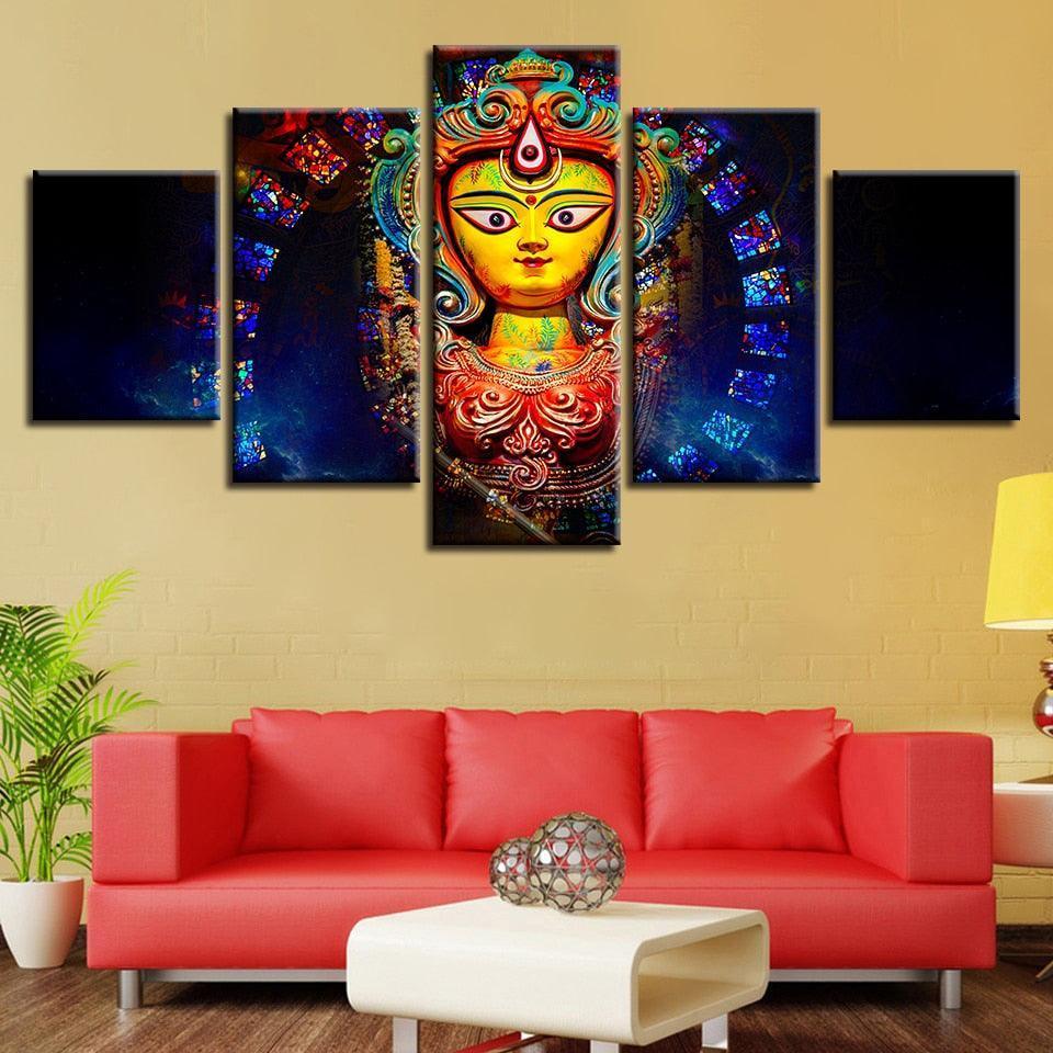 Goddess Durga 5 Piece HD Multi Panel Canvas Wall Art Frame-Original Frame